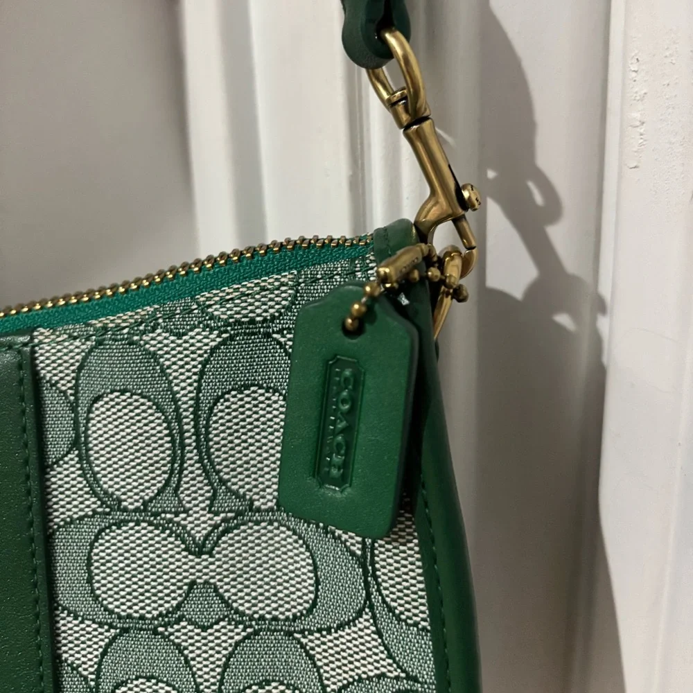 Coach Green Signature Jacquard Mini Swinger Baguette Shoulder Bag Rare Color - Picture 7 of 12